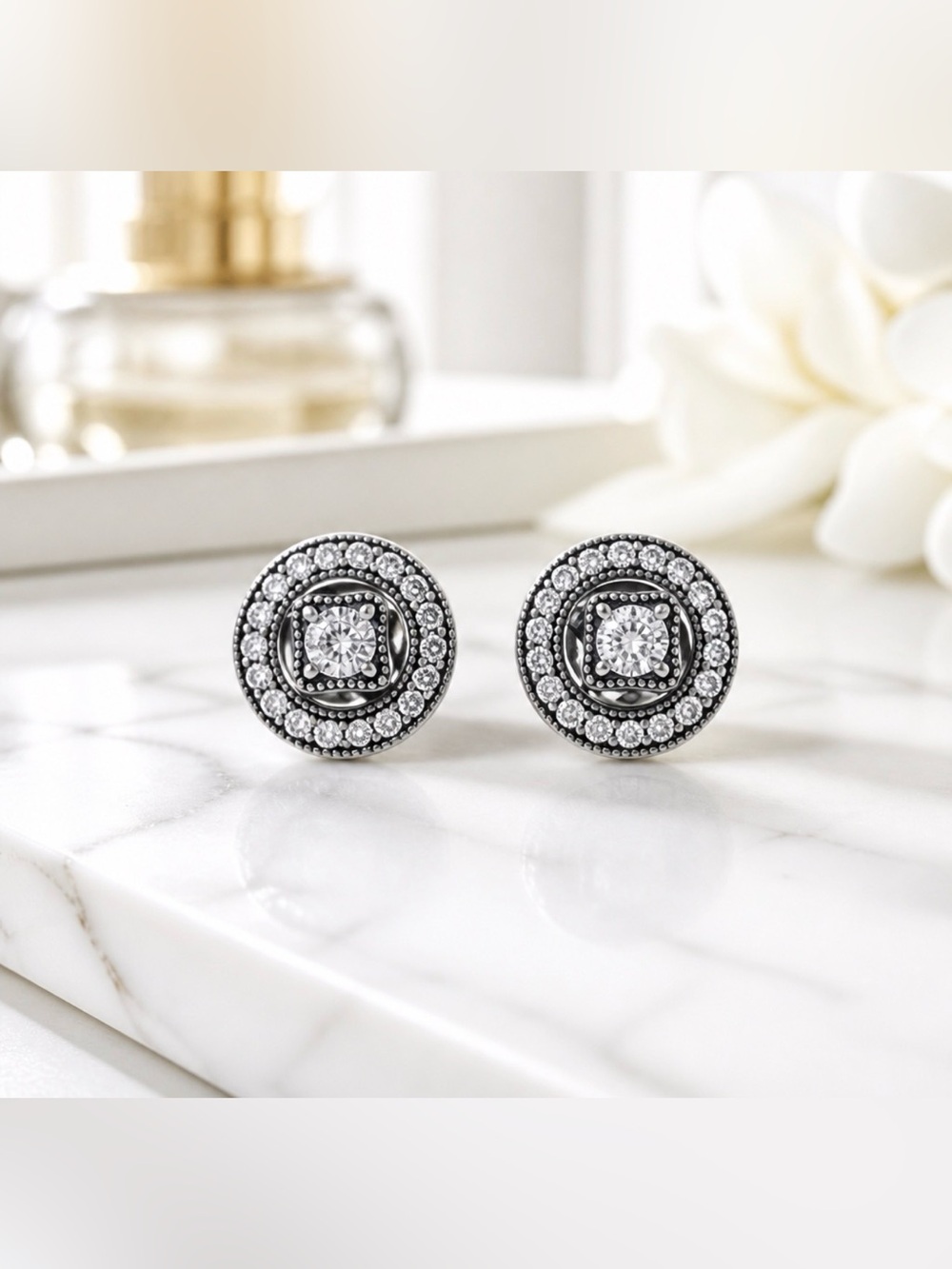 Vintage Pandora Earrings Circle Detachable Halos Sterling Silver